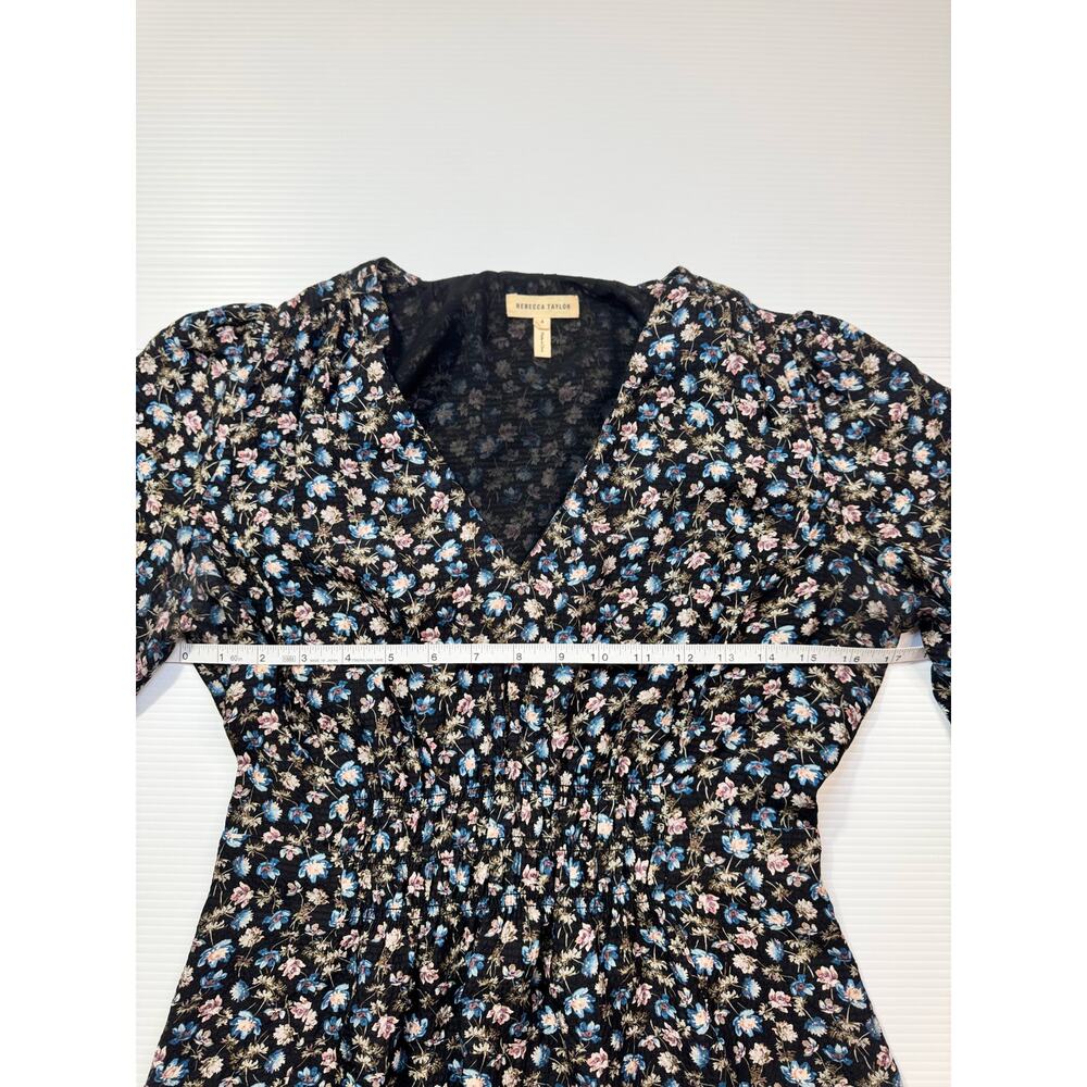 Rebecca Taylor Zelma Floral Silk Midi Dress Women’s 4 Black Cottagecore Prarie - Picture 7 of 16
